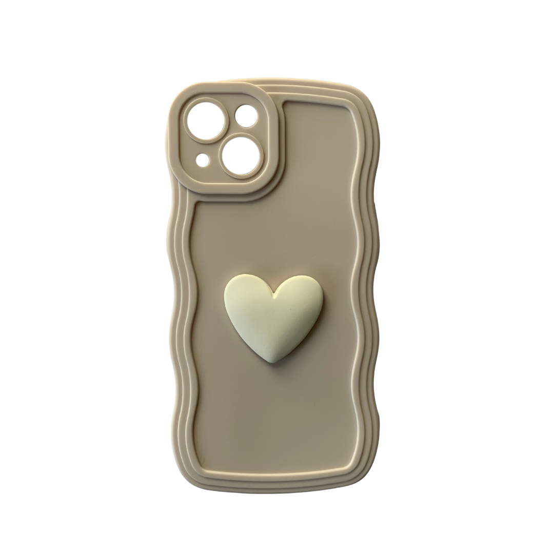 beige heart iphone 13 case – soft silicone 3d heart design