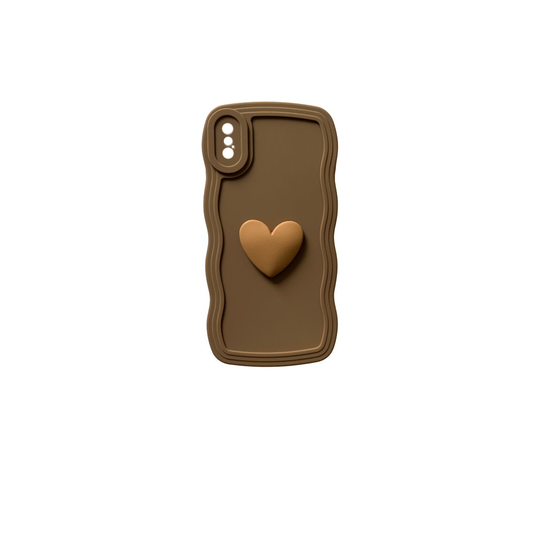 brown heart iphone x/xs case – soft silicone wavy edge design