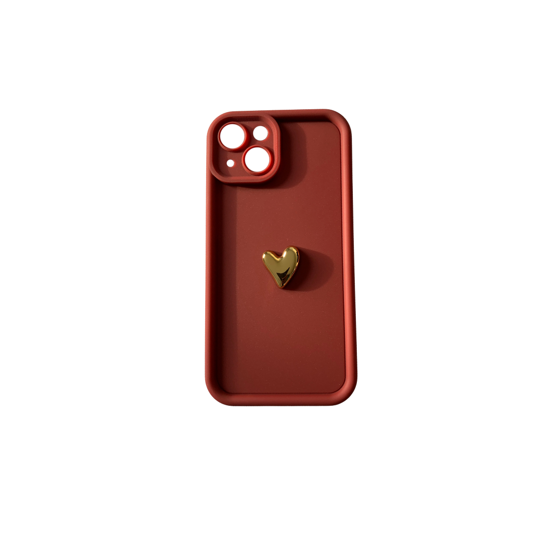burgundy & gold heart iphone 14 case – elegant silicone cover